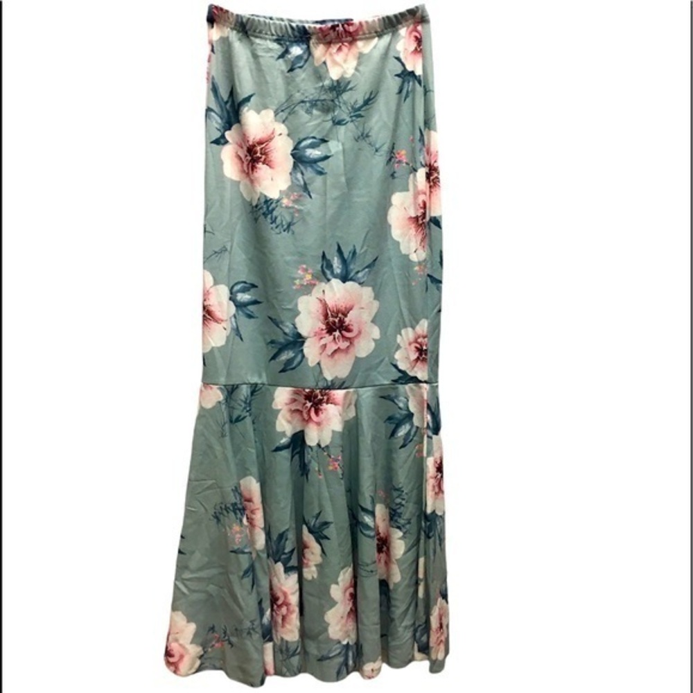 SHEIN Floral Mermaid Maxi sage green & pink white Pull On Skirt